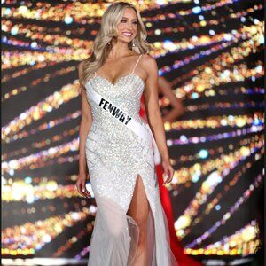 White Liquid Beading Pageant Gown
